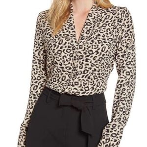 Halogen Leopard Print Button Down Blouse XL